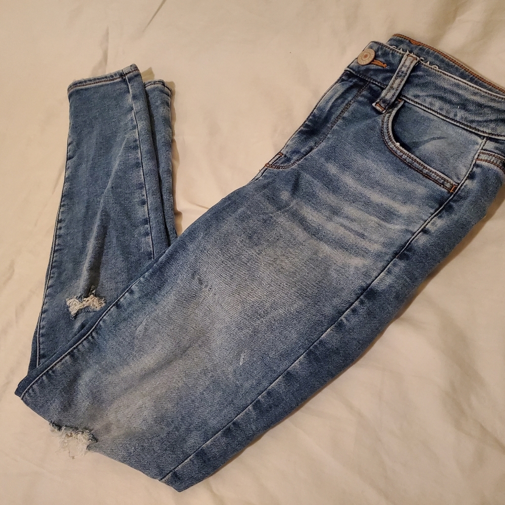 AMERICAN EAGLE Stretch Denim Jeans Blue Distressed Vintage Jeggings Women 6 Reg